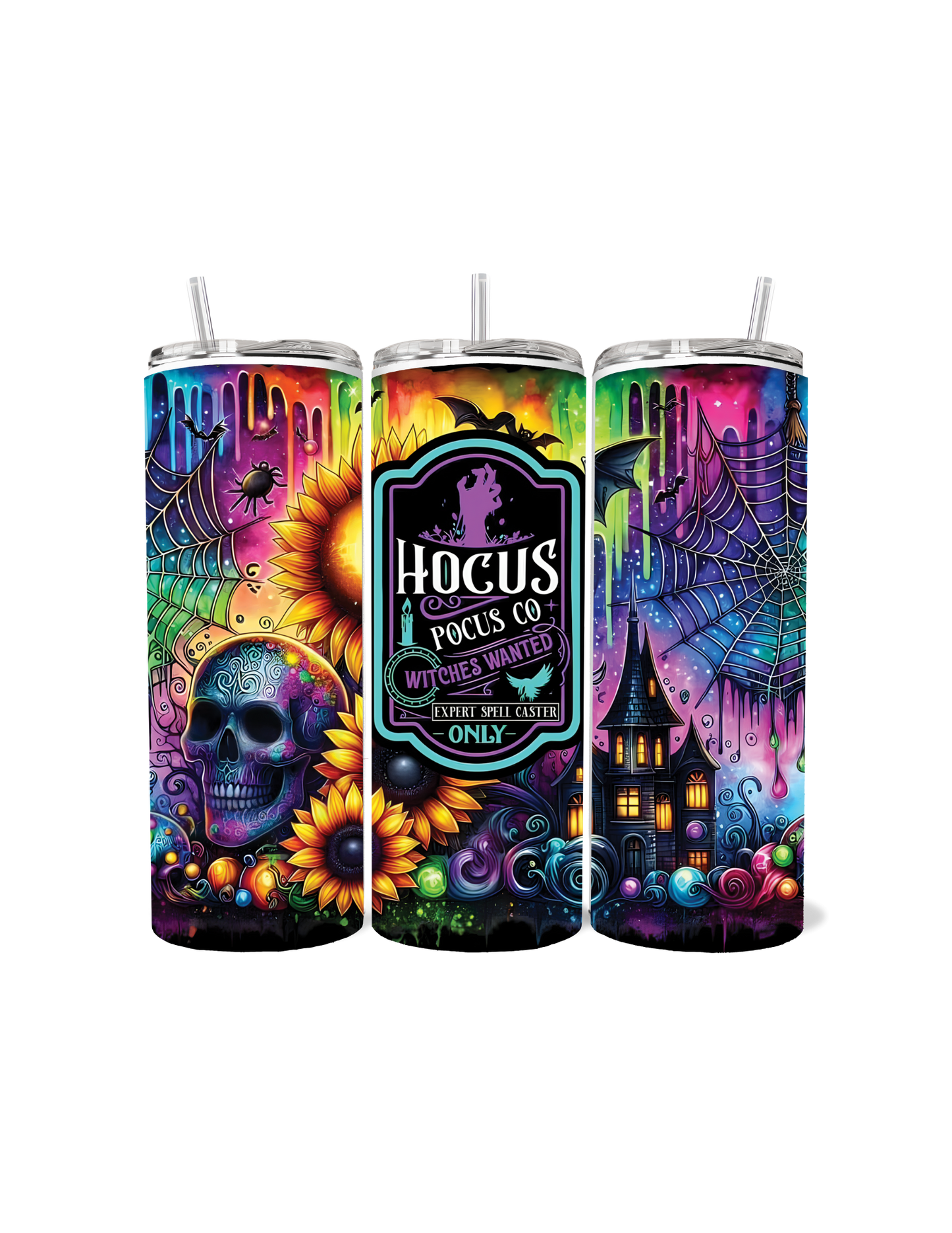🕷️🌻✨ Hocus Pocus Co. 20oz Stainless Steel Tumbler – “Witches Wanted” Edition ✨🌻🕷️