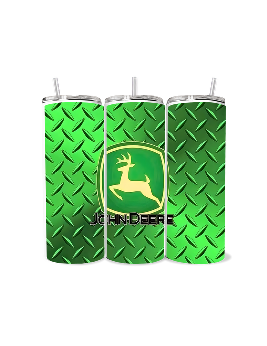 🚜💚 John Deere-Inspired 20oz Stainless Steel Tumbler – Green Diamond Plate Edition 💚🚜