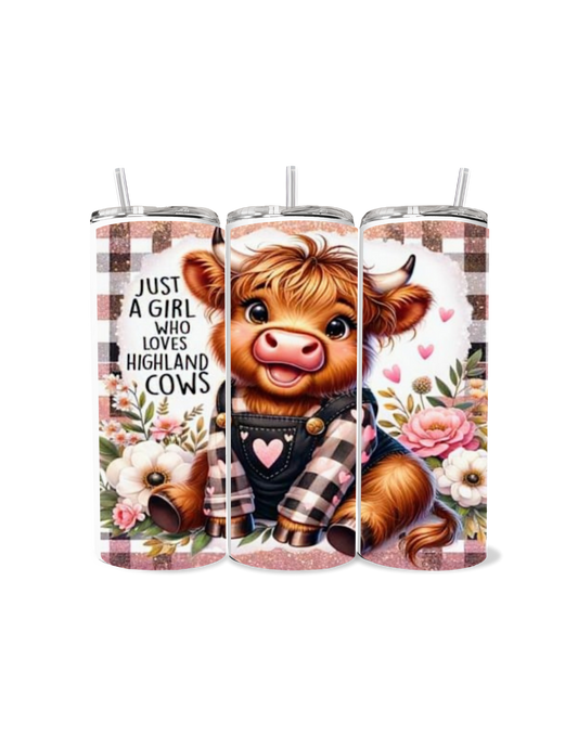 🐄💖 “Just a Girl Who Loves Highland Cows” 20oz Stainless Steel Tumbler – Farmhouse Floral Edition 💖🐄