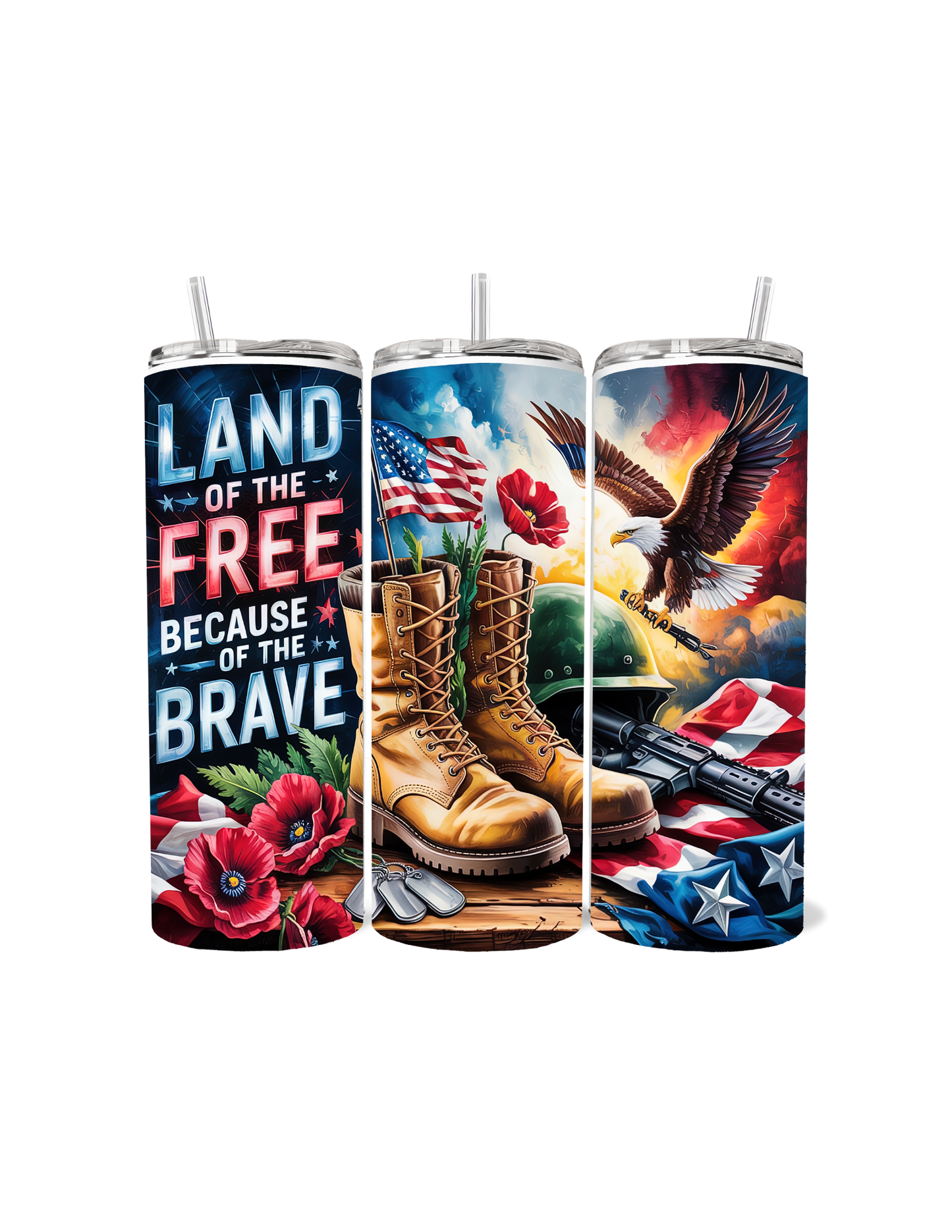 🦅🇺🇸 “Land of the Free Because of the Brave” 20oz Stainless Steel Tumbler – Patriotic Tribute Edition 🇺🇸🦅