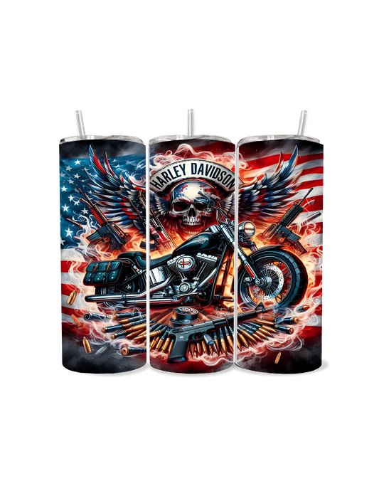 🦅🔥   Patriotic Ride Skull & Bike Stainless Tumbler  🇺🇸💀🏍️