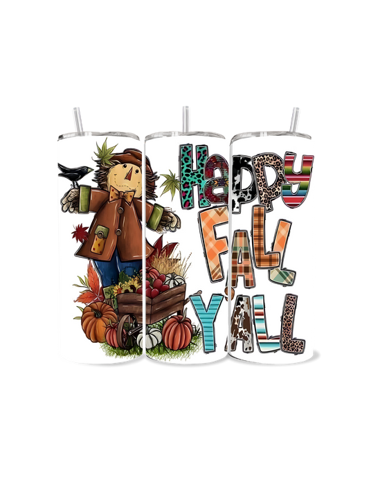 🍂🎃 Happy Fall Y'all Scarecrow Tumbler! 🍁✨