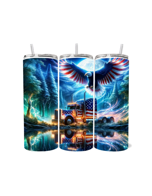 🇺🇸🦅 American Pride Trucker 20oz Skinny Tumbler! 🚚✨