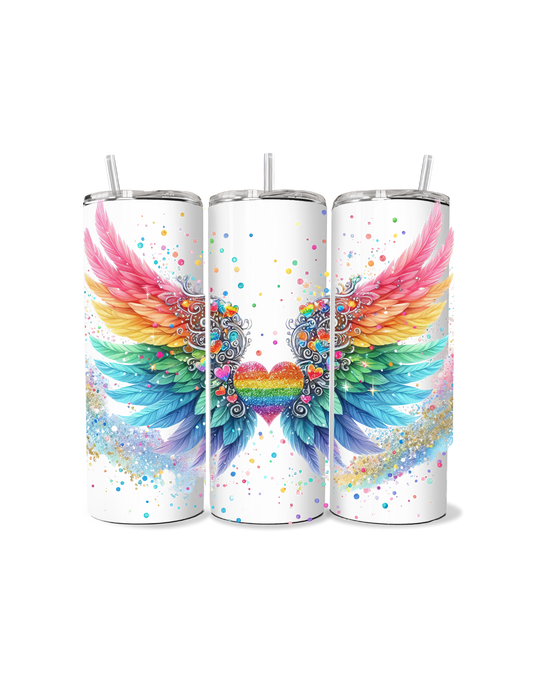 ✨🌈 Fly High with Love! Angel Wings & Rainbow Heart Tumbler 💖✨